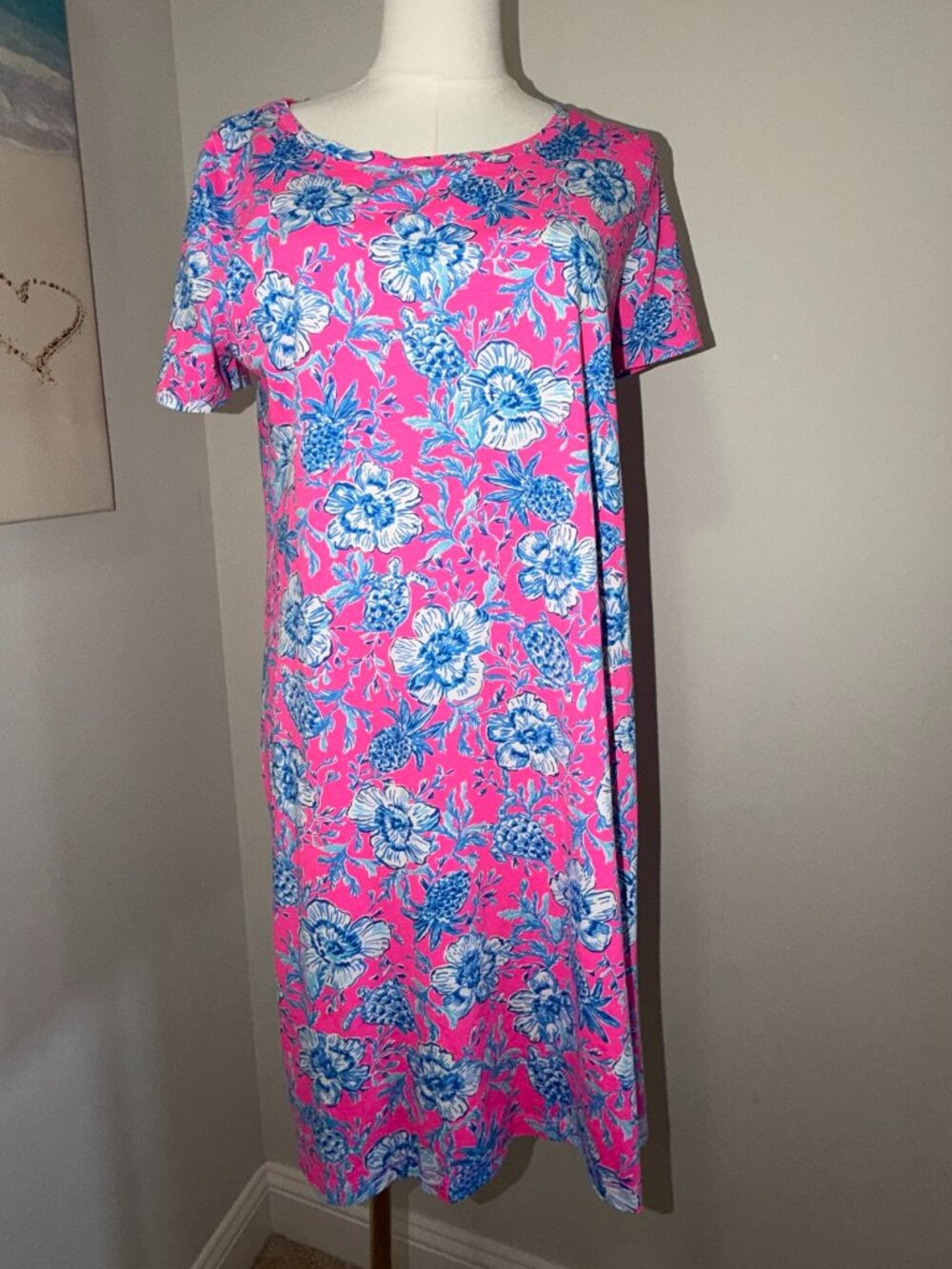 Lilly Pulitzer Cody Dress - Size Medium - Pink/Blue Floral Sea Turtle Print 💖🐢